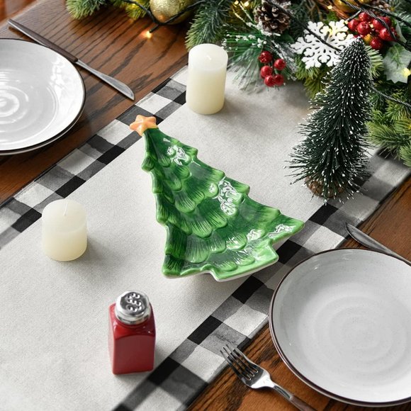 13 x 72 Inch Waterclor Buffalo Plaid Christmas Trees Table Runner Home Decor - Picture 7 of 10